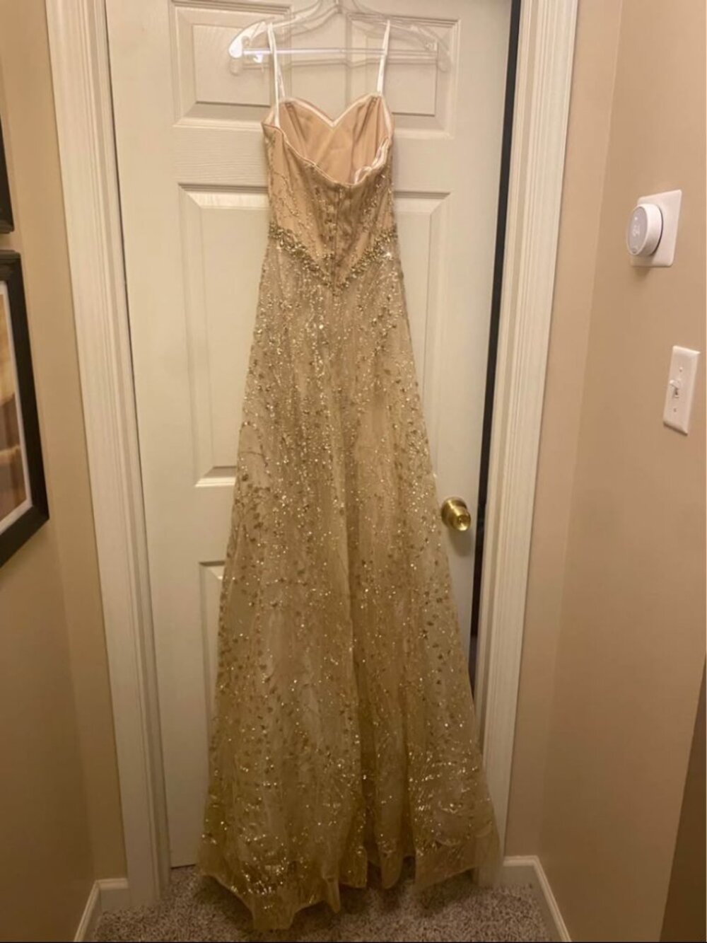 Tiffany Designs Gold Beaded Strapless Sweetheart Prom Gown Size 0
